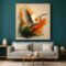 flying crane wall art, modern bird artwork, abstract crane canvas painting, nature-inspired wall décor, elegant crane art 30x48, orange and beige canvas painting, luxury nature artwork, contemporary bird illustration, premium wall décor for living room, artistic crane poster, modern abstract bird art, stylish home décor canvas