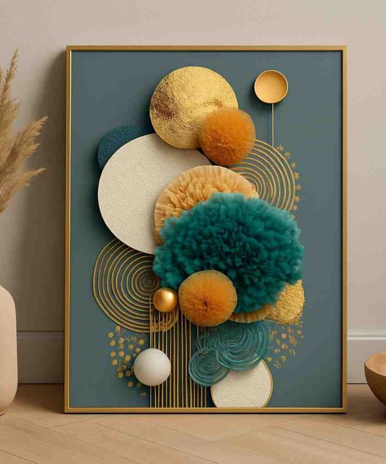 3d floral abstract wall art, teal and gold decorative painting, luxury abstract canvas 30x48, modern textured wall art décor, premium teal flower artwork, gold accent contemporary painting, large vertical canvas for bedroom, elegant modern home décor art