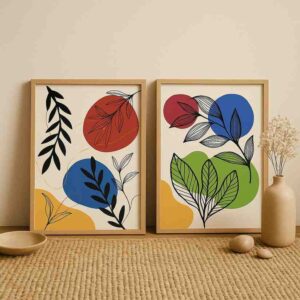 abstract botanical wall art set of 2, modern leaf canvas art 30x48, abstract plant wall decor, contemporary living room wall art, scandinavian botanical prints, large vertical canvas paintings, modern home décor artwork