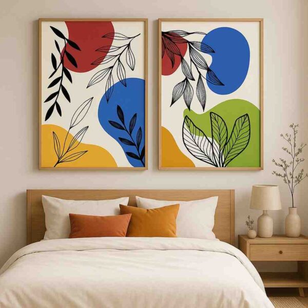 abstract botanical wall art set of 2, modern leaf canvas art 30x48, abstract plant wall decor, contemporary living room wall art, scandinavian botanical prints, large vertical canvas paintings, modern home décor artwork