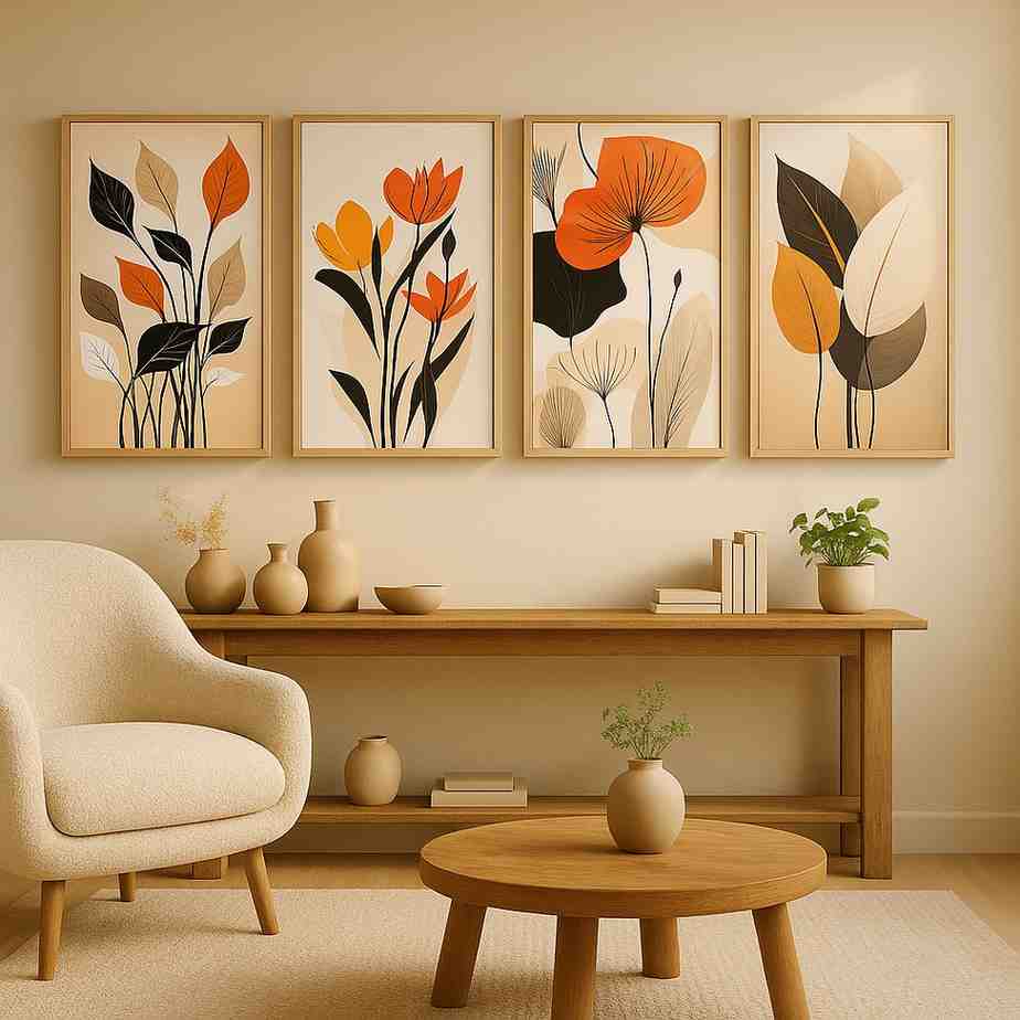 3 (2) botanical wall art set of 4, modern floral canvas prints 30x48, botanical gallery wall art, minimalist plant wall decor, scandinavian botanical artwork, large vertical wall art set, premium canvas paintings for living room