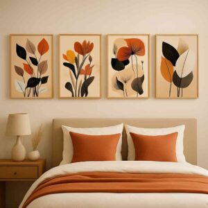 botanical wall art set of 4, modern floral canvas prints 30x48, botanical gallery wall art, minimalist plant wall decor, scandinavian botanical artwork, large vertical wall art set, premium canvas paintings for living room