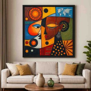 abstract cubist wall art, modern face painting canvas, abstract geometric wall decor, cubism art for living room, large abstract canvas painting, contemporary modern wall art, premium canvas art India
