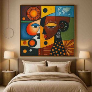 abstract cubist wall art, modern face painting canvas, abstract geometric wall decor, cubism art for living room, large abstract canvas painting, contemporary modern wall art, premium canvas art India