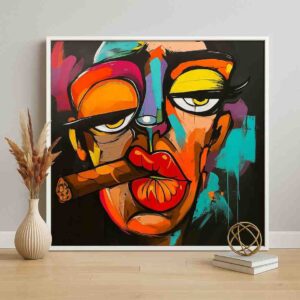 abstract cubist face wall art, colorful abstract portrait canvas, modern statement wall art 30x48, luxury abstract painting for living room, contemporary bold face wall decor