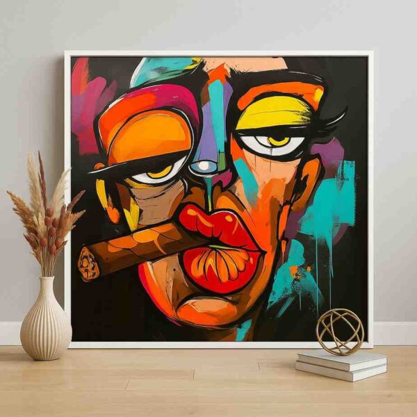 abstract cubist face wall art, colorful abstract portrait canvas, modern statement wall art 30x48, luxury abstract painting for living room, contemporary bold face wall decor