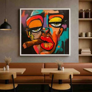 abstract cubist face wall art, colorful abstract portrait canvas, modern statement wall art 30x48, luxury abstract painting for living room, contemporary bold face wall decor