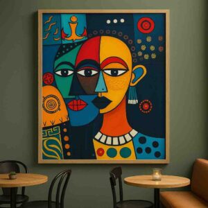 cubist portrait wall art, modern abstract face painting 30x48, colorful cubism canvas wall art, luxury abstract painting for living room, contemporary statement wall decor