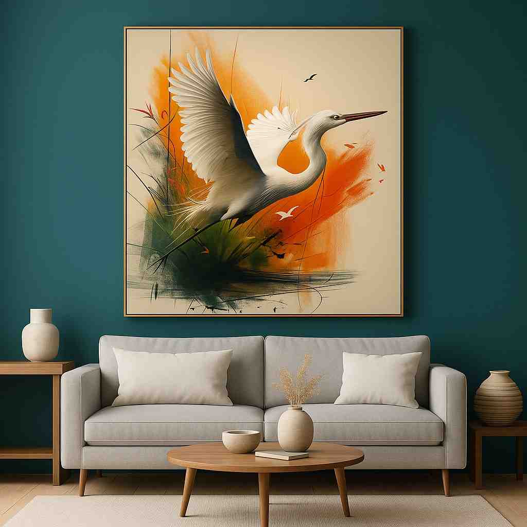 ARTERIYA (94) Heron wall art, bird canvas painting, modern wall painting for living room, abstract bird wall art, luxury wall art 30x48 inch, large canvas painting, premium framed wall art, contemporary bird painting, elegant wall décor, designer wall art for home, statement wall art