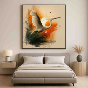 Heron wall art, bird canvas painting, modern wall painting for living room, abstract bird wall art, luxury wall art 30x48 inch, large canvas painting, premium framed wall art, contemporary bird painting, elegant wall décor, designer wall art for home, statement wall art
