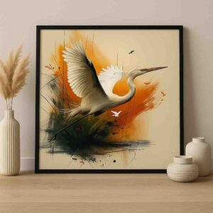 Heron wall art, bird canvas painting, modern wall painting for living room, abstract bird wall art, luxury wall art 30x48 inch, large canvas painting, premium framed wall art, contemporary bird painting, elegant wall décor, designer wall art for home, statement wall art