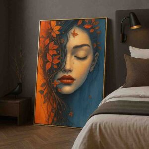 modern portrait wall art, feminine canvas painting, abstract woman face art, luxury bedroom wall decor, contemporary portrait canvas