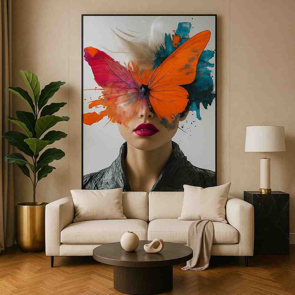 butterfly portrait wall art, surreal woman canvas painting, modern abstract face wall art, colorful luxury wall art, statement canvas painting 30x48