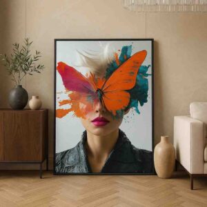 butterfly portrait wall art, surreal woman canvas painting, modern abstract face wall art, colorful luxury wall art, statement canvas painting 30x48