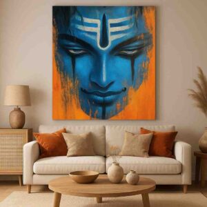 Lord Shiva wall art, Shiva canvas painting, modern Shiva wall décor, Mahadev wall painting 30x48 inch, devotional wall art for home, large canvas painting, abstract spiritual wall art, vastu Shiva painting, premium framed religious painting, meditation wall décor