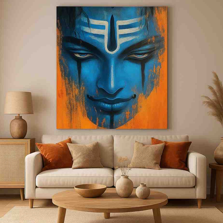 arteriya (2) Lord Shiva wall art, Shiva canvas painting, modern Shiva wall décor, Mahadev wall painting 30x48 inch, devotional wall art for home, large canvas painting, abstract spiritual wall art, vastu Shiva painting, premium framed religious painting, meditation wall décor