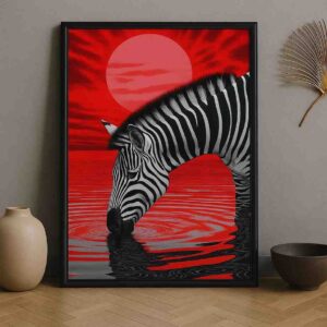 zebra wall art, modern wildlife canvas painting, zebra painting 30x48 inch, red black wall décor, animal wall art for living room, contemporary framed canvas painting, luxury home décor wall art, office wall art painting