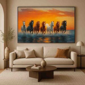 horses sunset wall art, running horses canvas painting, luxury bedroom wall decor 48x30, modern horse artwork for home, statement animal wall art