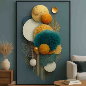 modern abstract wall art, geometric canvas painting, teal gold wall decor, luxury contemporary wall art, textured abstract artwork