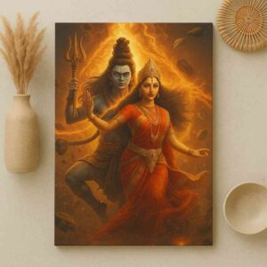 Ardhanarishvara wall art, Shiva Shakti canvas painting, Lord Shiva Parvati wall art, spiritual wall art for home, mythological wall painting 30x48 inch, large canvas painting, vastu spiritual wall art, premium framed religious painting, divine wall décor painting, Hindu god wall art