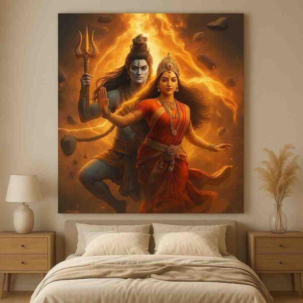 Ardhanarishvara wall art, Shiva Shakti canvas painting, Lord Shiva Parvati wall art, spiritual wall art for home, mythological wall painting 30x48 inch, large canvas painting, vastu spiritual wall art, premium framed religious painting, divine wall décor painting, Hindu god wall art