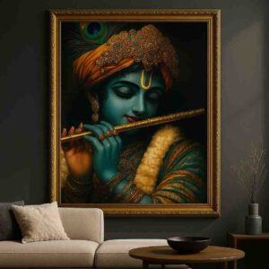 Lord Krishna wall art, Krishna flute canvas painting, spiritual wall art for home, Hindu god wall painting 30x48 inch, large canvas painting, vastu spiritual wall art, premium framed religious painting, divine wall décor painting, Krishna portrait wall art, mythological wall art