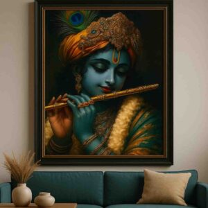 Lord Krishna wall art, Krishna flute canvas painting, spiritual wall art for home, Hindu god wall painting 30x48 inch, large canvas painting, vastu spiritual wall art, premium framed religious painting, divine wall décor painting, Krishna portrait wall art, mythological wall art