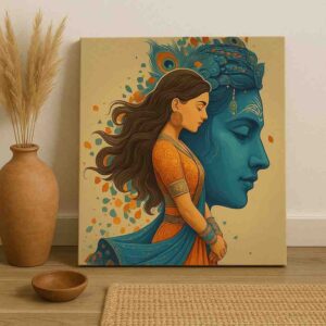 Radha Krishna wall art, spiritual canvas painting, devotional wall art for home, modern mythological painting, large canvas painting 30x48 inch, vastu wall art painting, premium framed spiritual art, divine love wall décor, Krishna inspired wall art, contemporary spiritual artwork