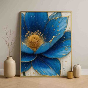 Blue lotus wall art, lotus canvas painting, floral wall art for living room, luxury wall art 30x48 inch, modern wall painting, large canvas painting, premium framed wall art, contemporary floral artwork, designer wall art for home, vastu lotus wall art, elegant home décor painting