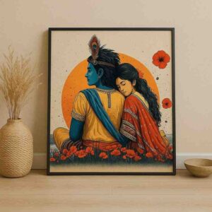 Radha Krishna wall art, Radha Krishna canvas painting, divine love wall art, spiritual wall art for home, Hindu god wall painting 30x48 inch, large canvas painting, vastu spiritual wall art, premium framed religious painting, devotional wall décor painting, Krishna Radha artwork