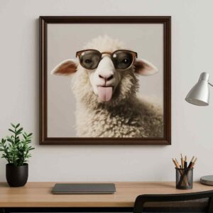 Funny sheep wall art, quirky animal canvas painting, modern wall art for office, large canvas painting 30x48 inch, animal wall décor, premium framed wall art, humorous wall painting, creative wall décor for home, pop art animal painting, statement wall art
