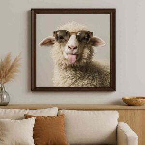 Funny sheep wall art, quirky animal canvas painting, modern wall art for office, large canvas painting 30x48 inch, animal wall décor, premium framed wall art, humorous wall painting, creative wall décor for home, pop art animal painting, statement wall art