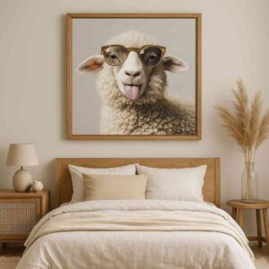 Funny sheep wall art, quirky animal canvas painting, modern wall art for office, large canvas painting 30x48 inch, animal wall décor, premium framed wall art, humorous wall painting, creative wall décor for home, pop art animal painting, statement wall art
