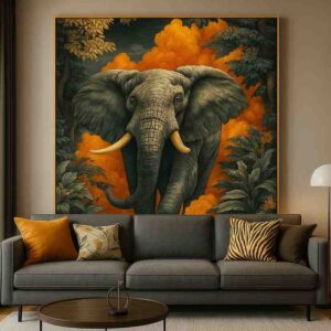Elephant wall art, wildlife canvas painting, modern wall painting for living room, luxury wall art 30x48 inch, large canvas painting, animal wall décor, premium framed wall art, contemporary wildlife artwork, statement wall art, vastu elephant wall art, designer wall art for home