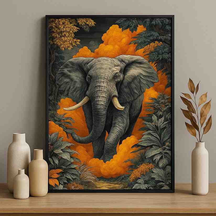 arteriya - 2025-12-24T132213.449 Elephant wall art, wildlife canvas painting, modern wall painting for living room, luxury wall art 30x48 inch, large canvas painting, animal wall décor, premium framed wall art, contemporary wildlife artwork, statement wall art, vastu elephant wall art, designer wall art for home