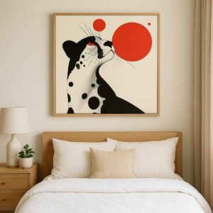 Minimalist cat wall art, modern animal canvas painting, abstract cat wall décor, modern wall painting for office, large canvas painting 30x48 inch, premium framed wall art, quirky wall décor, contemporary animal artwork, designer wall art for home, statement wall art