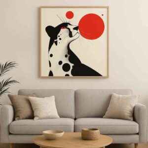 Minimalist cat wall art, modern animal canvas painting, abstract cat wall décor, modern wall painting for office, large canvas painting 30x48 inch, premium framed wall art, quirky wall décor, contemporary animal artwork, designer wall art for home, statement wall art