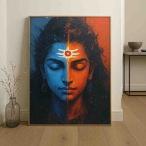 Shiva Shakti wall art, spiritual wall painting, modern Shiva canvas painting, dual face wall art, large canvas painting 30x48 inch, vastu spiritual wall art, premium framed religious painting, meditation wall décor, divine energy wall art, statement spiritual artwork