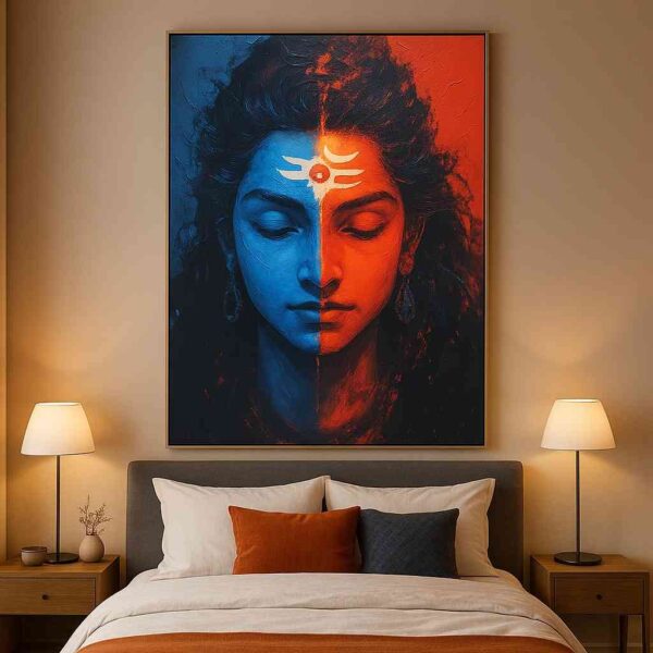 Shiva Shakti wall art, spiritual wall painting, modern Shiva canvas painting, dual face wall art, large canvas painting 30x48 inch, vastu spiritual wall art, premium framed religious painting, meditation wall décor, divine energy wall art, statement spiritual artworkShiva Shakti wall art, spiritual wall painting, modern Shiva canvas painting, dual face wall art, large canvas painting 30x48 inch, vastu spiritual wall art, premium framed religious painting, meditation wall décor, divine energy wall art, statement spiritual artwork