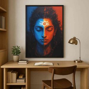 Shiva Shakti wall art, spiritual wall painting, modern Shiva canvas painting, dual face wall art, large canvas painting 30x48 inch, vastu spiritual wall art, premium framed religious painting, meditation wall décor, divine energy wall art, statement spiritual artwork
