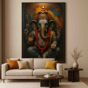 Lord Ganesha wall art, Ganesha canvas painting, spiritual wall art for home, Hindu god wall painting 30x48 inch, large canvas painting, vastu Ganesha wall art, premium framed religious painting, divine wall décor painting, Ganpati wall art, auspicious home décor painting