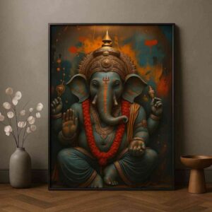 Lord Ganesha wall art, Ganesha canvas painting, spiritual wall art for home, Hindu god wall painting 30x48 inch, large canvas painting, vastu Ganesha wall art, premium framed religious painting, divine wall décor painting, Ganpati wall art, auspicious home décor painting