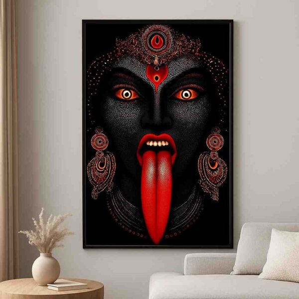 Goddess Kali wall art, Maa Kali canvas painting, fierce goddess wall art, spiritual wall art for home, Hindu goddess wall painting 30x48 inch, large canvas painting, vastu Kali wall art, premium framed religious painting, divine power wall décor, Shakti devotional artwork