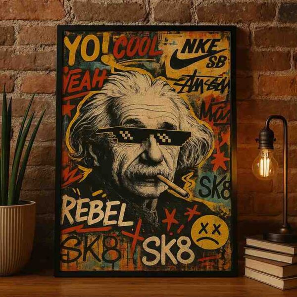 Einstein wall art, street art canvas painting, pop art wall décor, modern wall painting for office, large canvas painting 30x48 inch, graffiti wall art, premium framed wall art, urban wall décor, contemporary pop art painting, statement wall art