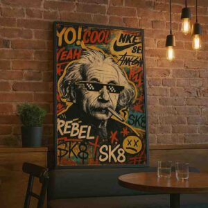 Einstein wall art, street art canvas painting, pop art wall décor, modern wall painting for office, large canvas painting 30x48 inch, graffiti wall art, premium framed wall art, urban wall décor, contemporary pop art painting, statement wall art