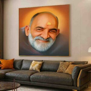 Neem karoli baba wall art, meditation wall painting, spiritual canvas painting, peaceful wall art for home, devotional wall art 30x48 inch, large canvas painting, vastu positive wall art, premium framed spiritual painting, mindfulness wall décor, spiritual portrait painting