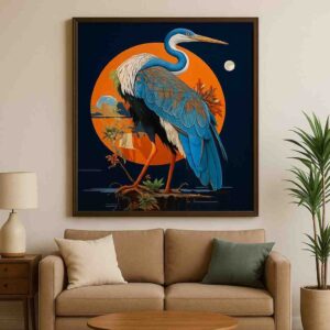 Heron wall art, bird canvas painting, nature wall art for living room, luxury wall painting 30x48 inch, large canvas painting, premium framed wall art, modern bird artwork, statement wall décor, contemporary nature painting, designer wall art for home