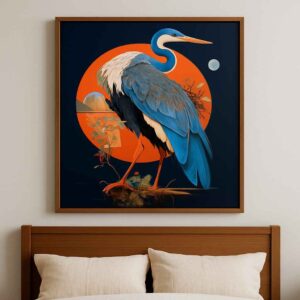 Heron wall art, bird canvas painting, nature wall art for living room, luxury wall painting 30x48 inch, large canvas painting, premium framed wall art, modern bird artwork, statement wall décor, contemporary nature painting, designer wall art for home