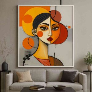 abstract woman face wall art, modern abstract canvas painting, geometric portrait wall art, abstract face painting 30x48 inch, contemporary wall décor for living room, luxury framed canvas art, office wall art painting, modern home décor painting