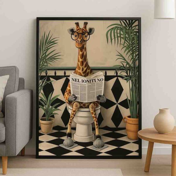 quirky animal wall art, giraffe canvas painting, humorous modern wall decor, whimsical pop art canvas, statement wall art for living room